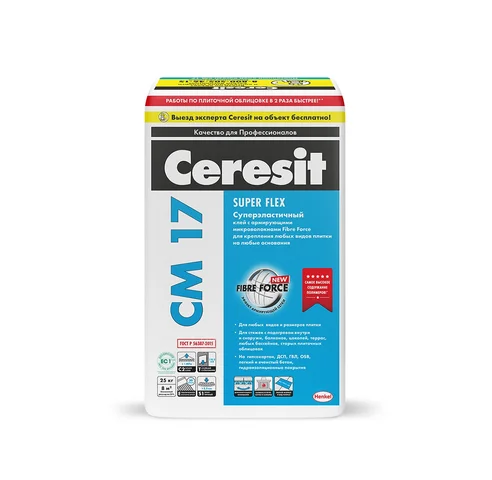 Клей плиточный CERESIT CM 17 Super Flex суперэластичный 25 кг