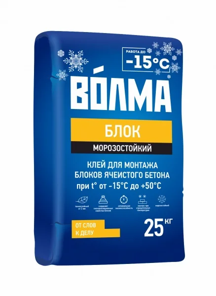 Клей монтажный ВОЛМА-БЛОК морозостойкий F35 для газобетона 25 кг (до -15°С)