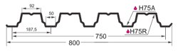Профнастил Н-75(Тип), 0.8мм, Полиэстер, RAL** 0.8 * м2