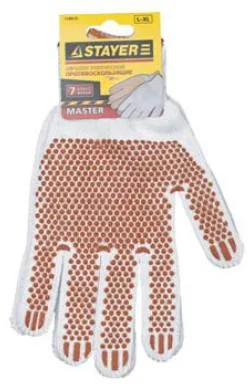 Перчатки трикотажные STAYER &quot;МASTER&quot;, 7 класс, х/б, с защитой от скольжения, L-XL