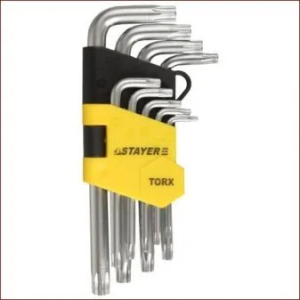 Набор ключей имбусовых 9 предметов, T2-T10мм, Cr-V, STAYER "MASTER", короткие, сатинированное покрытие, пластик. держатель