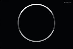 Клавиша смывная GEBERIT Sigma 10 NEW, одинарный смыв, рамка-черная /кнопка-черная /кольцо-хром глянцевый