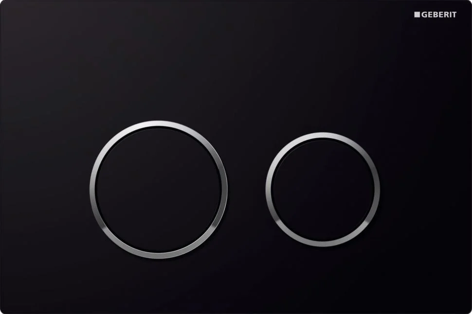 Клавиша смывная GEBERIT Sigma 20, двойной смыв, рамка-черная /кнопка-черная /кольцо-хром глянцевый