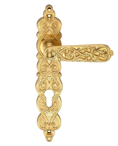 Ручка дверная ARCHIE GENESIS ARABESCO на длинной накладке под цилиндр (CL) матовое золото