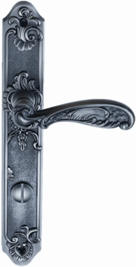 Ручка дверная ARCHIE GENESIS FLOR на длинной накладке под фиксатор (OL) черненое серебро
