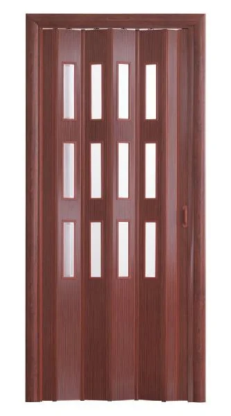Дверь пластиковая Фаворит (c расстекловкой), раздвижная &quot;гармошка&quot; (840*2050мм) вишня