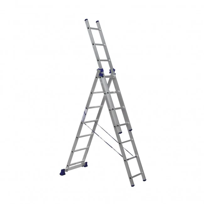 Лестница трехсекционная алюминиевая DOGRULAR 3x12 ступеней (3,43/5,94/8,41)