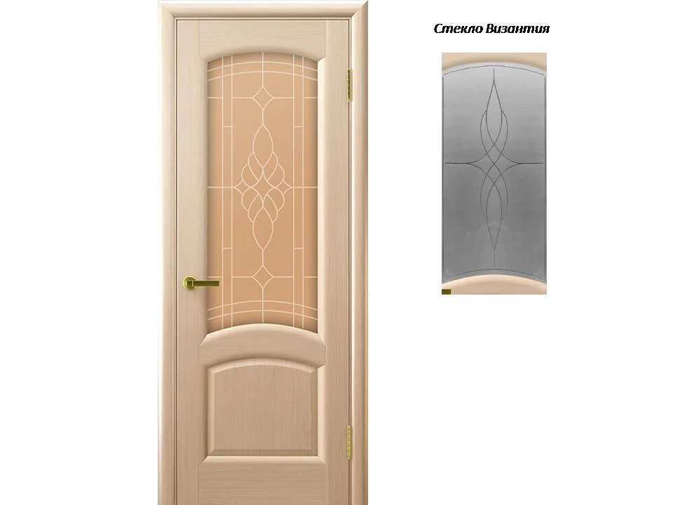Дверь "Ульяновские двери" Лаура стекло Византия с гравировкой беленый дуб 60, шпон