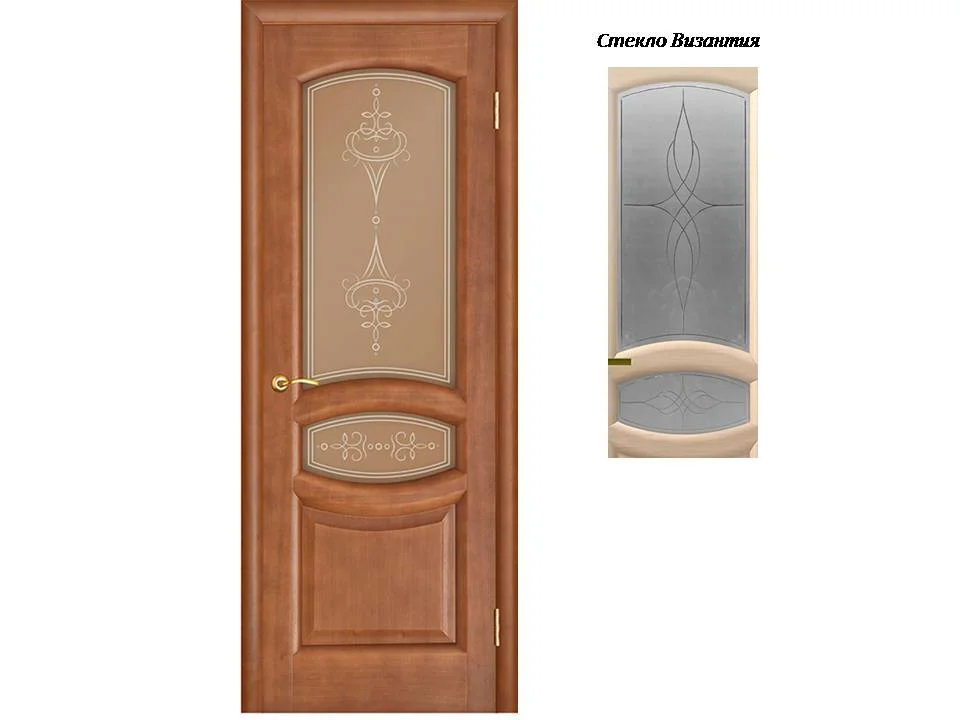Дверь "Ульяновские двери" Анастасия стекло Византия с гравировкой темный анегри тон 74 70, шпон