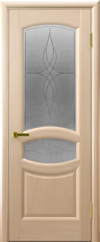 Дверь "Ульяновские двери" Анастасия стекло Византия с гравировкой беленый дуб 70, шпон