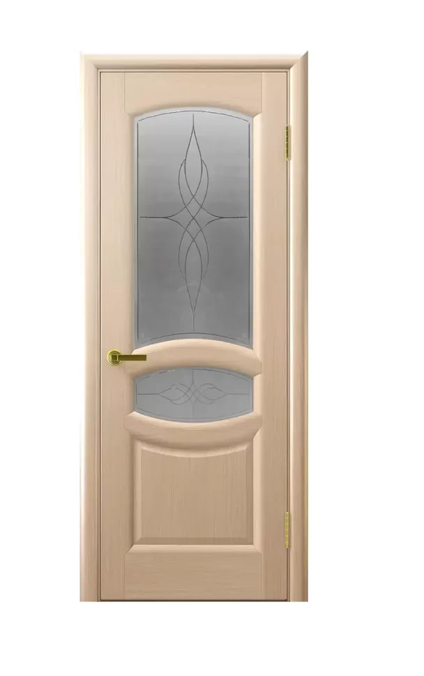Дверь "Ульяновские двери" Анастасия стекло Византия с гравировкой ясень жемчуг 90, шпон