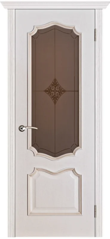 Дверь Porte Vista Премьера стекло Премьера Ромб белая патина тон 17 окантовка золото 90, шпон