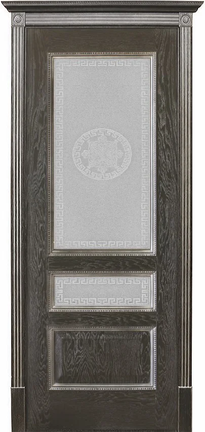 Дверь Porte Vista Вена стекло Версачи черная патина серебро тон 21 90, шпон