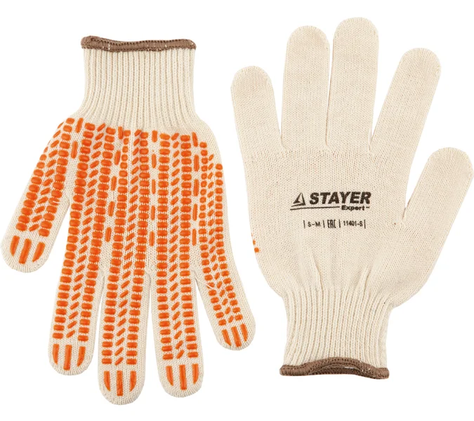 Перчатки STAYER &quot;EXPERT&quot; трикотажные с защитой от скольжения, 10 класс, х/б, L-XL