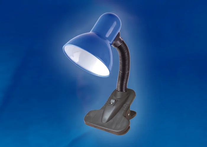 Лампа настольная на прищепке Uniel TLI-202 синий, 60W Е27 (пакет)