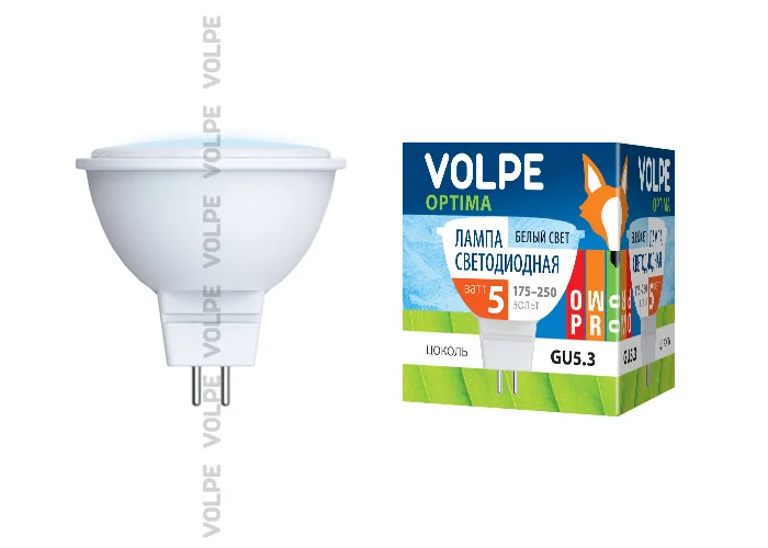 Лампа светодиодная 5W GU5.3 (JCDR) 220V 4500 (белый) матовый рассеиватель Volpe Optima*