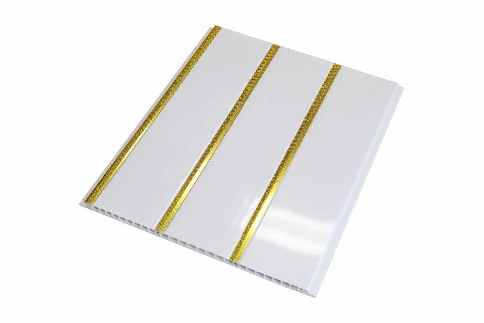 Панель ПВХ 0,24*3м Потолочная Лак Белый золото 3-х секц. 8мм (Белый лак золото 2400х3000) -АвС