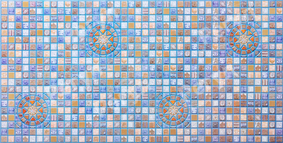Панель листовая ПВХ «Стандарт +» мозаика &quot;Медальон синий&quot; 957х480 (пленка 0,4мм) Регул