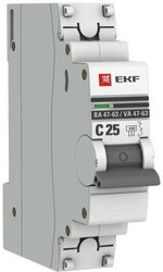 Выключатель автоматический BA47-63 1Р 25A 4.5kA х-ка С PROxima ЕКF mcb4763-1-25C-pro