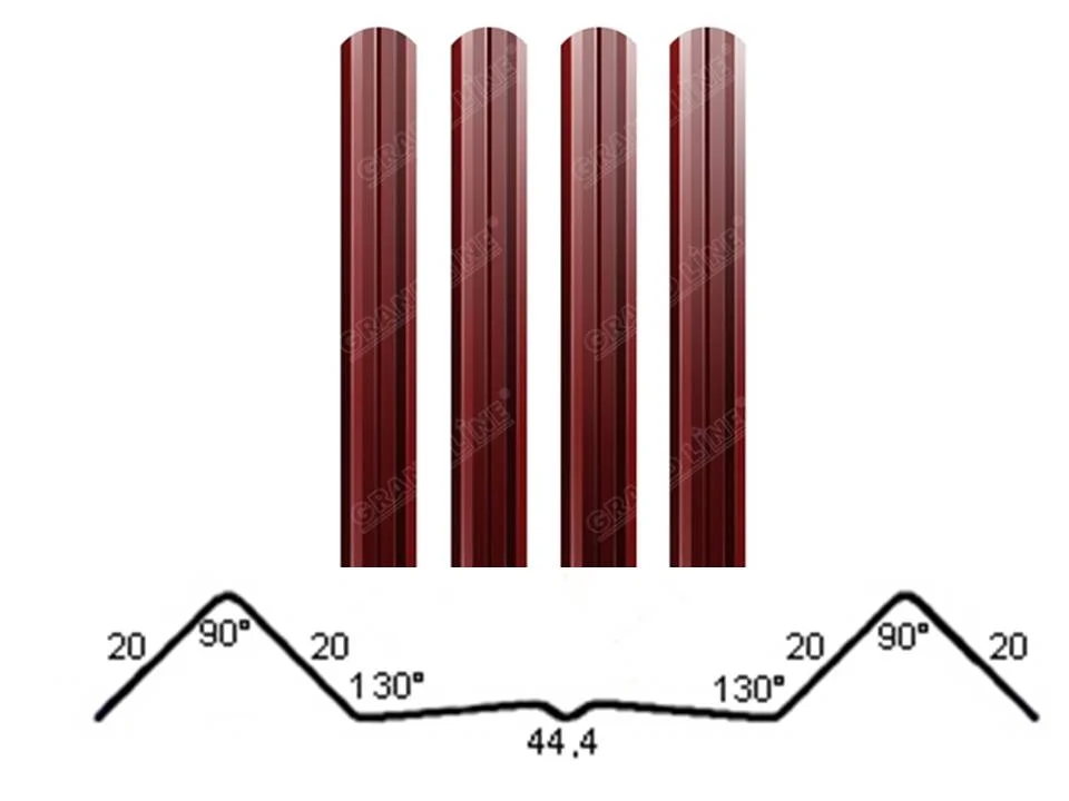 Штакетник металлический Grand Line М-образный фигурный PE RAL **, ширина 100мм, длина *пог.м