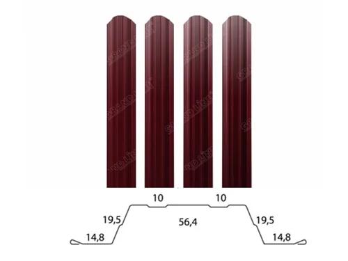 Штакетник металлический Grand Line прямоугольный фигурный 0.45 мм, PE RAL **, ширина 118мм, длина *пог.м