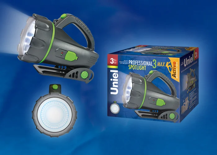Фонарь-прожектор Uniel Стандарт «Professional spotlight-3 max », пластик, 3 Watt LED, 3.6V 1200mA Ni-MH battery, черный, S-SL011-BA Black