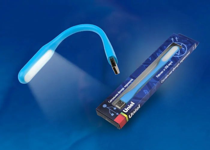 Фонарь мини Uniel переносной, прорезиненный корпус, 6 LED, питание от USB-порта, синий, TLD-541 Blue