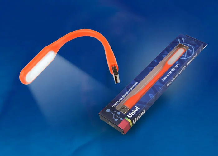 Фонарь мини Uniel переносной, прорезиненный корпус, 6 LED, питание от USB-порта, оранжевый, TLD-541 Orange