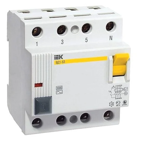 Выключатель автоматический диф. тока ВД1-63 4Р 32А 30мА тип AC IEK MDV10-4-032-030