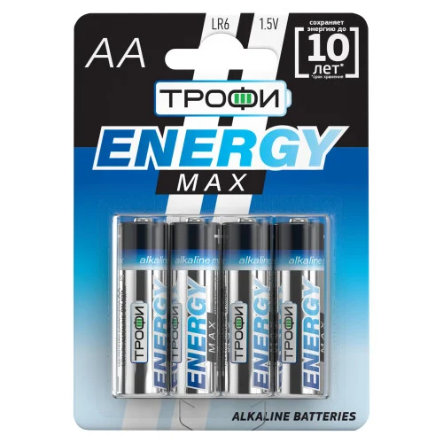 Элемент питания ТРОФИ LR6-4BL ENERGY MAX Alkaline (40/640/15360) (уп. 4шт)