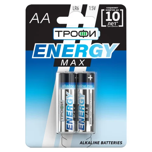 Элемент питания ТРОФИ LR6-2BL ENERGY MAX Alkaline (40/320/15360) (уп. 2шт)