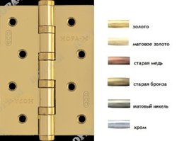 Петли НОРА-М универсальные 4"-4ВВ FHP-ECO РВ латунное покрытие 100х70х2,5 (2шт)