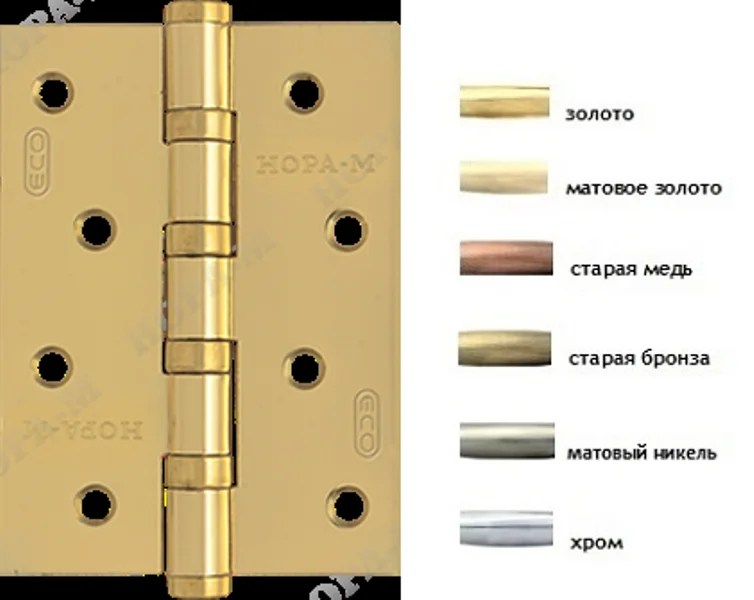 Петли Нора-М универсальные 4&quot;-4ВВ FHP-ECO SB мат. латунное(золото) покрытие 100х70х2,5 (2шт)