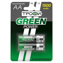 Аккумуляторная батарея Трофи HR6-2BL 1500mAh GREEN POWER (уп. 2шт)