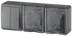 Блок ОП Эра Эксперт IP54, выключатель двухклавишный+розетка 2-местная, серая (16АХ(10AX)-250В), арт.11-7404-03