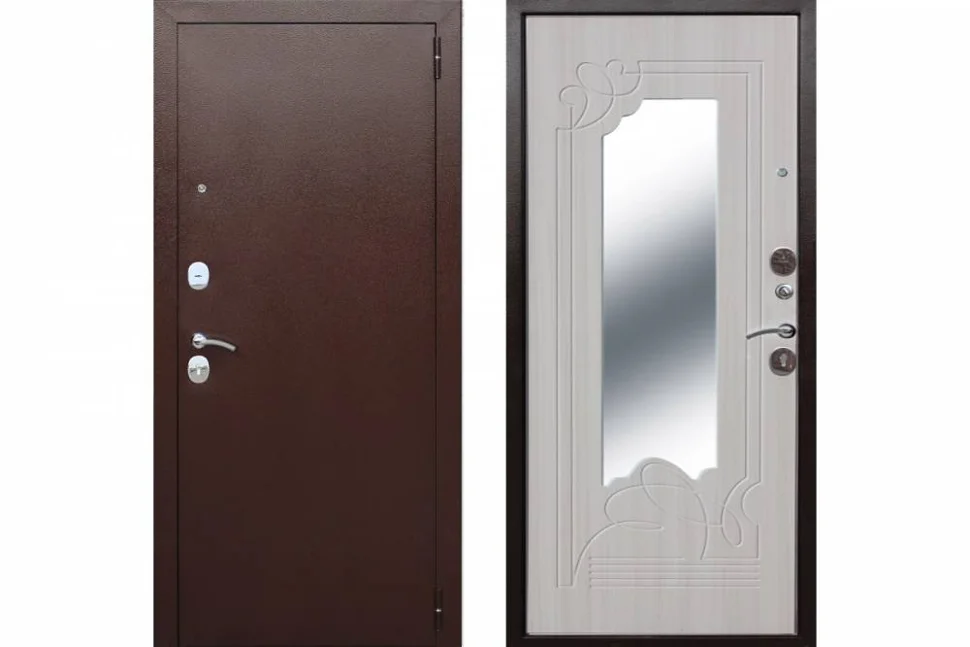 Дверь мет. AMPIR 860х2050 &quot;Л&quot; Металл/БЕЛЫЙ ЯСЕНЬ МДФ с зеркалом
