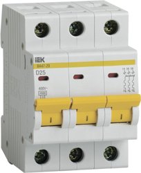 Выключатель автоматический BA47-29 3Р 25A 4.5kA х-ка D IEK MVA20-3-025-D
