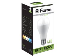 Лампа светодиодная 20W E27 230V 4000K (белый) Шар Feron, LB-98