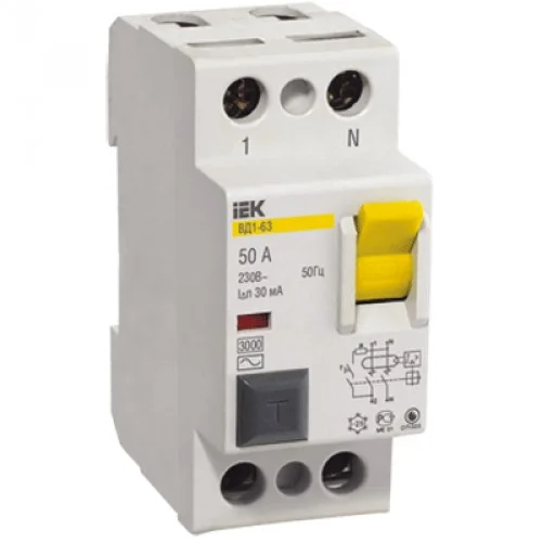 Выключатель диф. тока 2п 50А 30мА тип AC ВД1-63 IEK MDV10-2-050-030