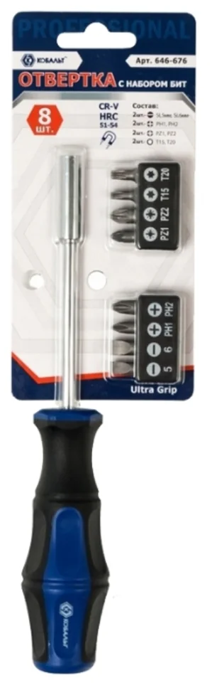 Рукоятка отверточная КОБАЛЬТ Ultra Grip с набором бит, CR-V (9 шт.), блистер