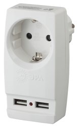 Адаптер с заземлением 1 гнездо 16А белый Китай ЭРА + 2xUSB (SP-1e-USB-W)