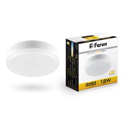 Лампа светодиодная 12W GX53 230V 2700K (желтый) Feron, LB-453