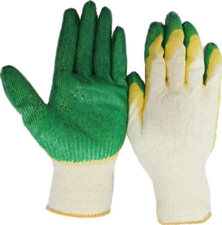 Перчатки трикотажные 2-м латексным покрытием, обливные зеленые/красные