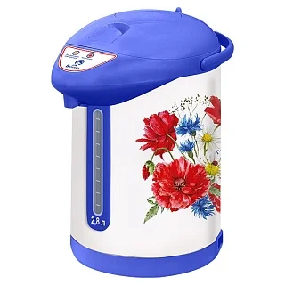 Термопот ВАСИЛИСА ТП7-820 Полевые цветы 820 Вт, 2,8 л, белый с голубым