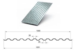 Профнастил "Металлпрофиль" С-21(Тип), 0.5 мм, оцинкованный 1.051 * м2