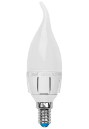 Лампа светодиодная 7W E14 220V 3000 (теплый) Свеча на ветру матовая (CW37) Uniel Яркая WW/FR PLP01WH