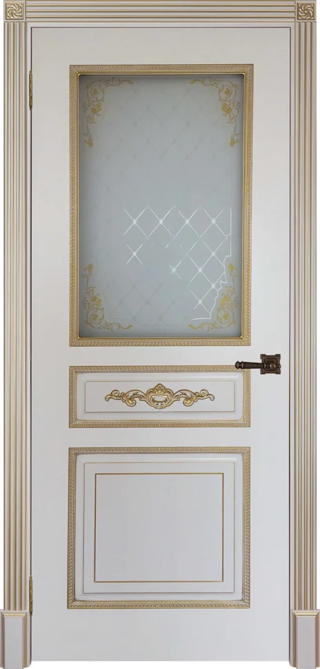 Дверь REGIDOORS Лацио со стеклом 80, эмаль слоновая кость с патиной золото