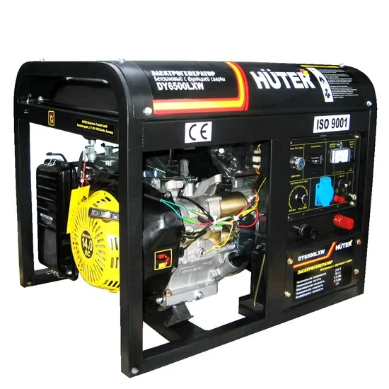 Генератор бензиновый HUTER DY6500LXW, (1фазн., ном/макс мощность 5/5,5 кВт), с функцией сварки, с колёсами