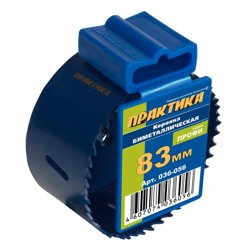 Коронка биметаллическая D=83 мм (3 1/4"), клипса, ПРАКТИКА