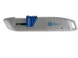 Нож технический 19мм, КОБАЛЬТ "Безопасный", трапециевидные лезвия 19 мм, металлический корпус, блистер